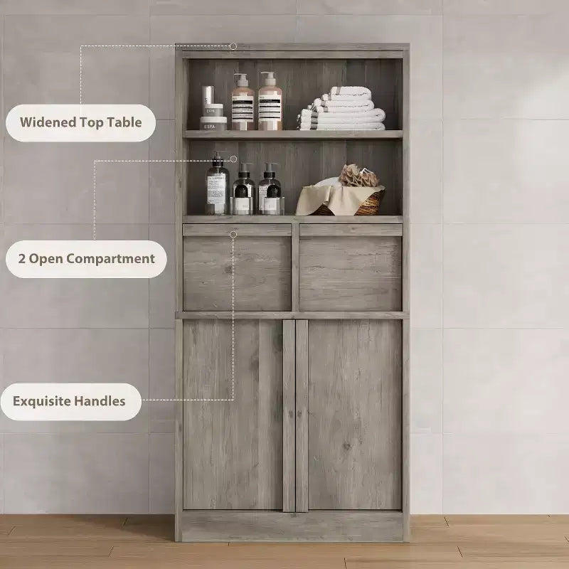 Meuble Haut de Salle de Bain - Armoire de Rangement avec Étagères Fermées et Tiroirs pour Salle de Bain ou Cuisine
