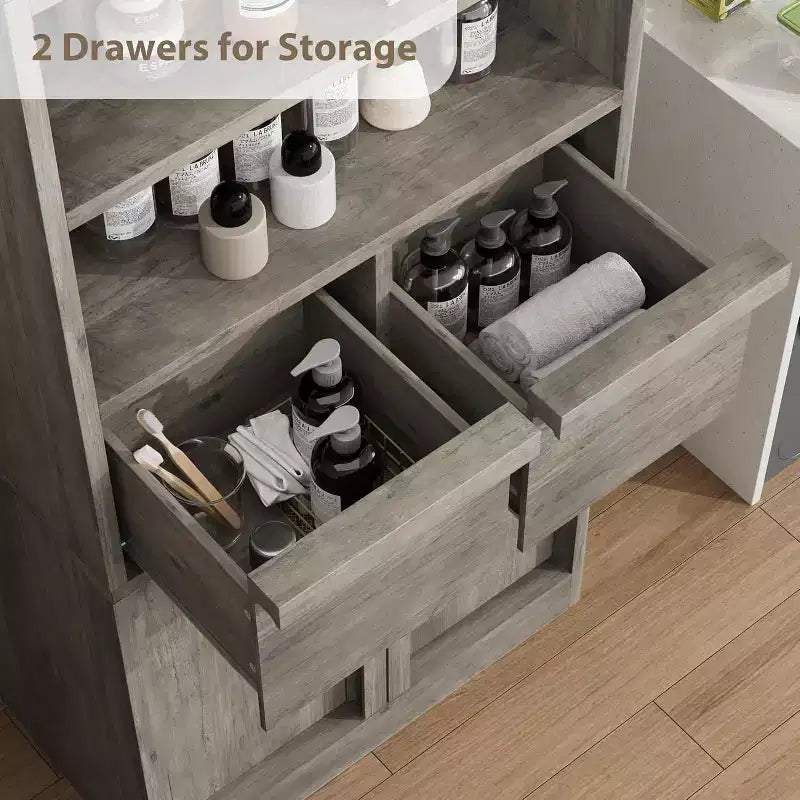 Meuble Haut de Salle de Bain - Armoire de Rangement avec Étagères Fermées et Tiroirs pour Salle de Bain ou Cuisine
