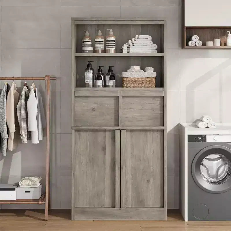 Meuble Haut de Salle de Bain - Armoire de Rangement avec Étagères Fermées et Tiroirs pour Salle de Bain ou Cuisine