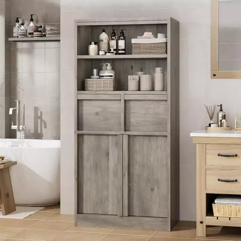 Meuble Haut de Salle de Bain - Armoire de Rangement avec Étagères Fermées et Tiroirs pour Salle de Bain ou Cuisine