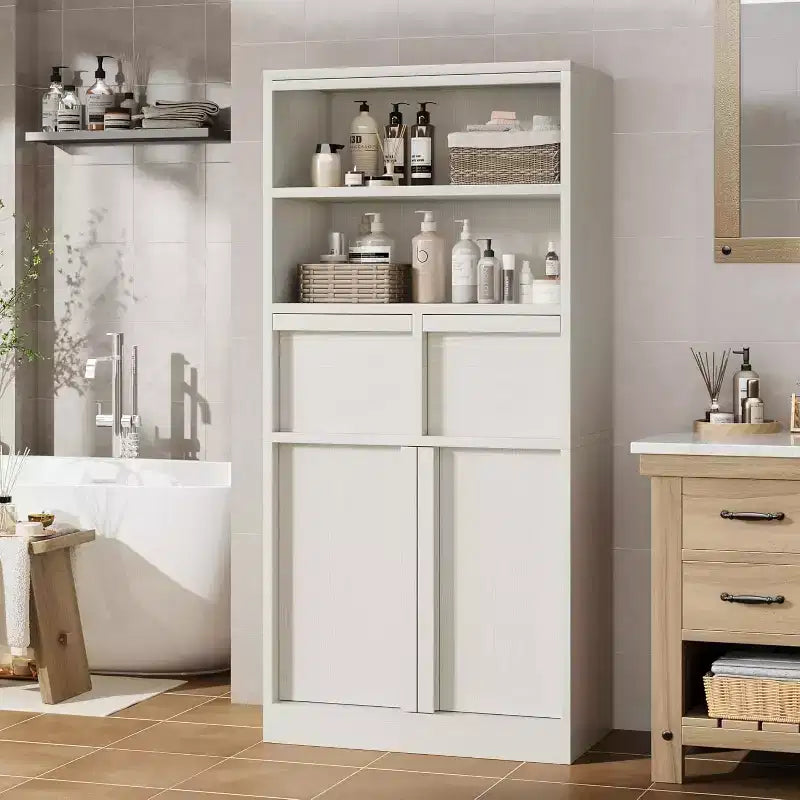 Meuble Haut de Salle de Bain - Armoire de Rangement avec Étagères Fermées et Tiroirs pour Salle de Bain ou Cuisine