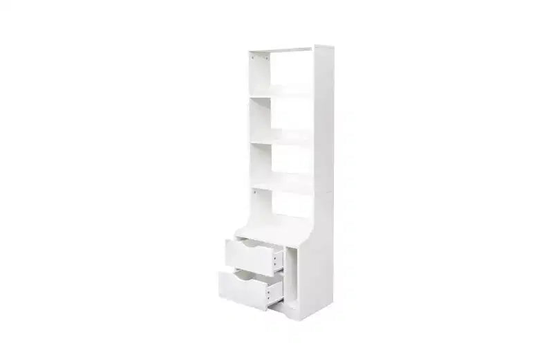Étagère bibliothèque moderne à 4 niveaux avec 2 tiroirs, armoire de rangement à grande capacité, bibliothèque pour salon, bureau à domicile