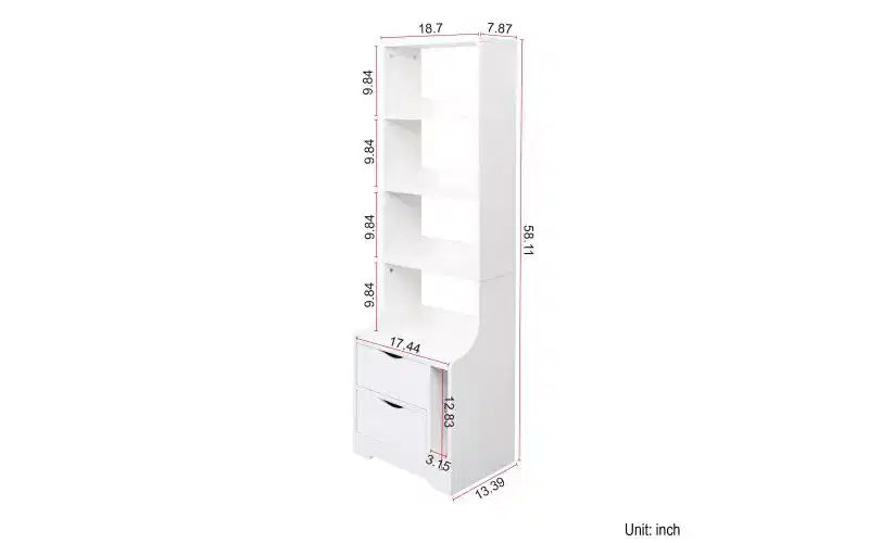 Étagère bibliothèque moderne à 4 niveaux avec 2 tiroirs, armoire de rangement à grande capacité, bibliothèque pour salon, bureau à domicile