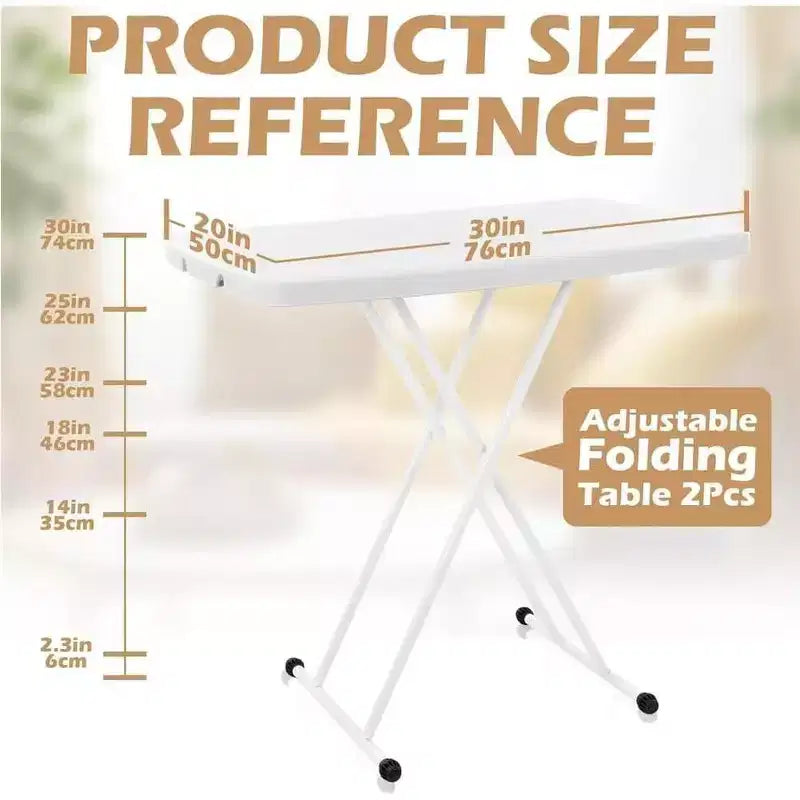 Petite table pliante réglable en hauteur, plateau TV pliant portable en plastique avec cadre en X métallique, table rectangulaire pour ordinateur portable et goûter pour chambre et salon