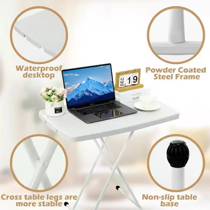 Petite table pliante réglable en hauteur, plateau TV pliant portable en plastique avec cadre en X métallique, table rectangulaire pour ordinateur portable et goûter pour chambre et salon