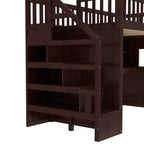 Lit mezzanine jumeau avec bureau mobile, escalier de rangement et étagère, aucun sommier tapissier requis