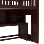 Lit mezzanine jumeau avec bureau mobile, escalier de rangement et étagère, aucun sommier tapissier requis