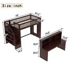 Lit mezzanine jumeau avec bureau mobile, escalier de rangement et étagère, aucun sommier tapissier requis