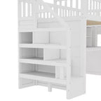 Lit mezzanine jumeau avec bureau mobile, escalier de rangement et étagère, aucun sommier tapissier requis