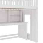Lit mezzanine jumeau avec bureau mobile, escalier de rangement et étagère, aucun sommier tapissier requis