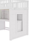 Lit mezzanine jumeau avec bureau mobile, escalier de rangement et étagère, aucun sommier tapissier requis