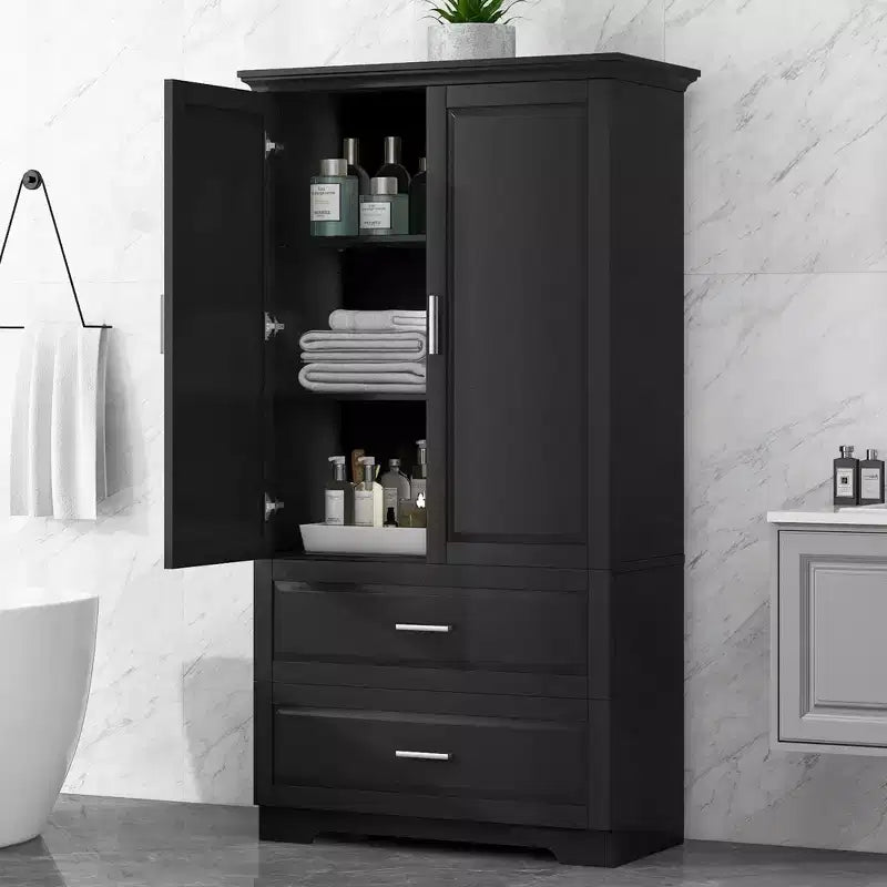 Meuble haut de salle de bain avec deux portes et tiroirs, étagère réglable, panneau MDF