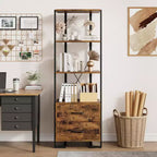 Bibliothèque 4 étagères avec tiroirs de rangement, étagère ouverte de 180 cm de haut pour salon, chambre, bureau