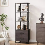 Bibliothèque 4 étagères avec tiroirs de rangement, étagère ouverte de 180 cm de haut pour salon, chambre, bureau