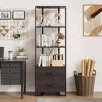 Bibliothèque 4 étagères avec tiroirs de rangement, étagère ouverte de 180 cm de haut pour salon, chambre, bureau