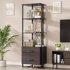 4 Shelf Bookcase with Storage Drawers, 70.9 Inch High Open Display Shelf for Living Room, Bedroom, Office