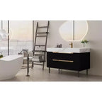 Meuble-lavabo de salle de bain moderne avec lavabo encastré, comptoir en pierre frittée, bois massif multicouche imperméable, meuble de rangement à 4 tiroirs Noir+Blanc