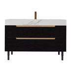 Meuble-lavabo de salle de bain moderne avec lavabo encastré, comptoir en pierre frittée, bois massif multicouche imperméable, meuble de rangement à 4 tiroirs Noir+Blanc