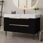 Meuble-lavabo de salle de bain moderne avec lavabo encastré, comptoir en pierre frittée, bois massif multicouche imperméable, meuble de rangement à 4 tiroirs Noir+Blanc