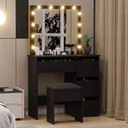 Banc de coiffeuse avec coussin rembourré doux, tabouret de maquillage élégant, siège robuste pour chambre à coucher, dressing, chaise d'appoint polyvalente, noir