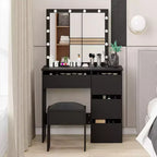 Banc de coiffeuse avec coussin rembourré doux, tabouret de maquillage élégant, siège robuste pour chambre à coucher, dressing, chaise d'appoint polyvalente, noir