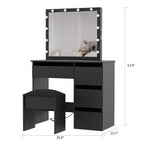 Banc de coiffeuse avec coussin rembourré doux, tabouret de maquillage élégant, siège robuste pour chambre à coucher, dressing, chaise d'appoint polyvalente, noir