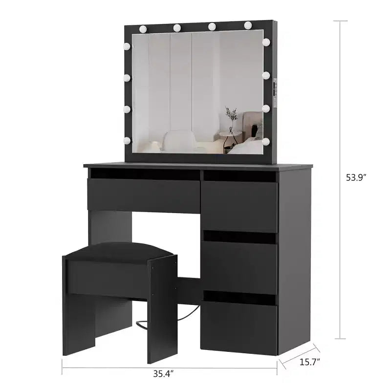 Banc de coiffeuse avec coussin rembourré doux, tabouret de maquillage élégant, siège robuste pour chambre à coucher, dressing, chaise d'appoint polyvalente, noir