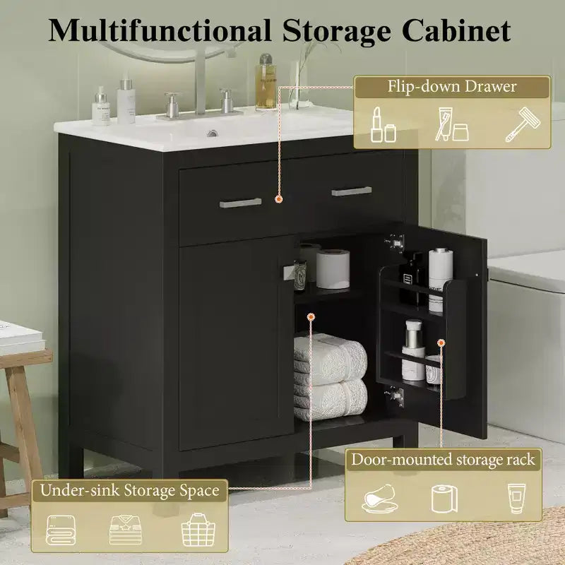 Meuble-lavabo de 60 po avec deux éviers, portes et tiroir à fermeture douce