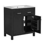 Meuble-lavabo de 60 po avec deux éviers, portes et tiroir à fermeture douce
