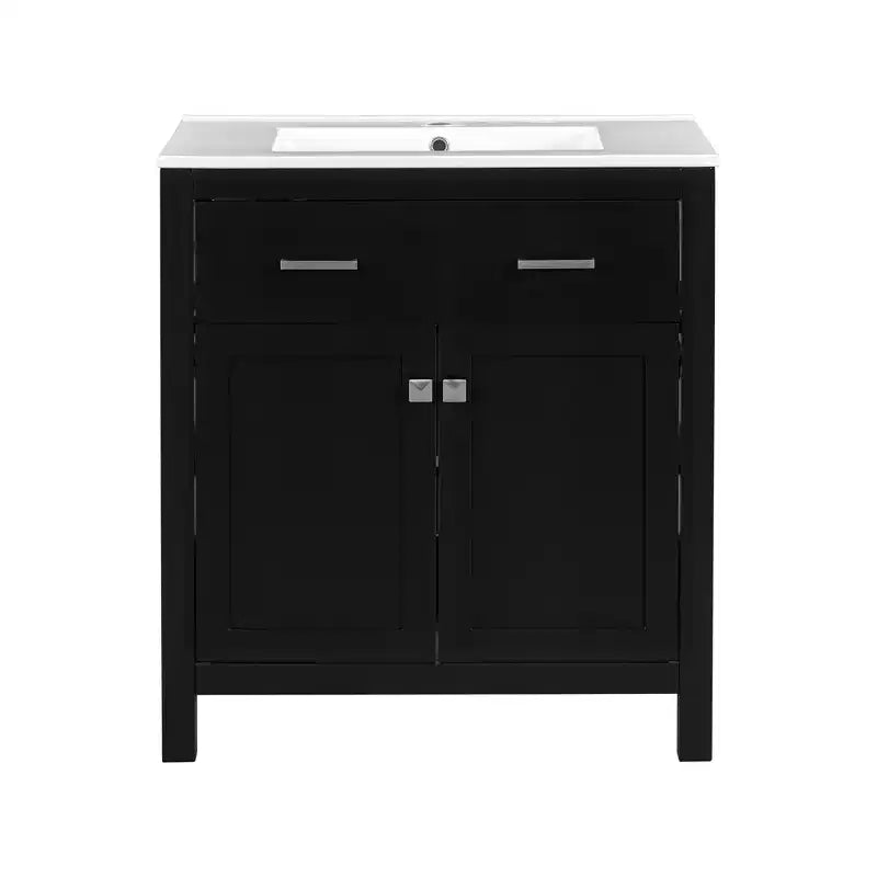 Meuble-lavabo de 60 po avec deux éviers, portes et tiroir à fermeture douce