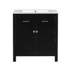 Meuble-lavabo de 60 po avec deux éviers, portes et tiroir à fermeture douce