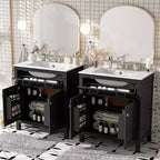 Meuble-lavabo de 60 po avec deux éviers, portes et tiroir à fermeture douce
