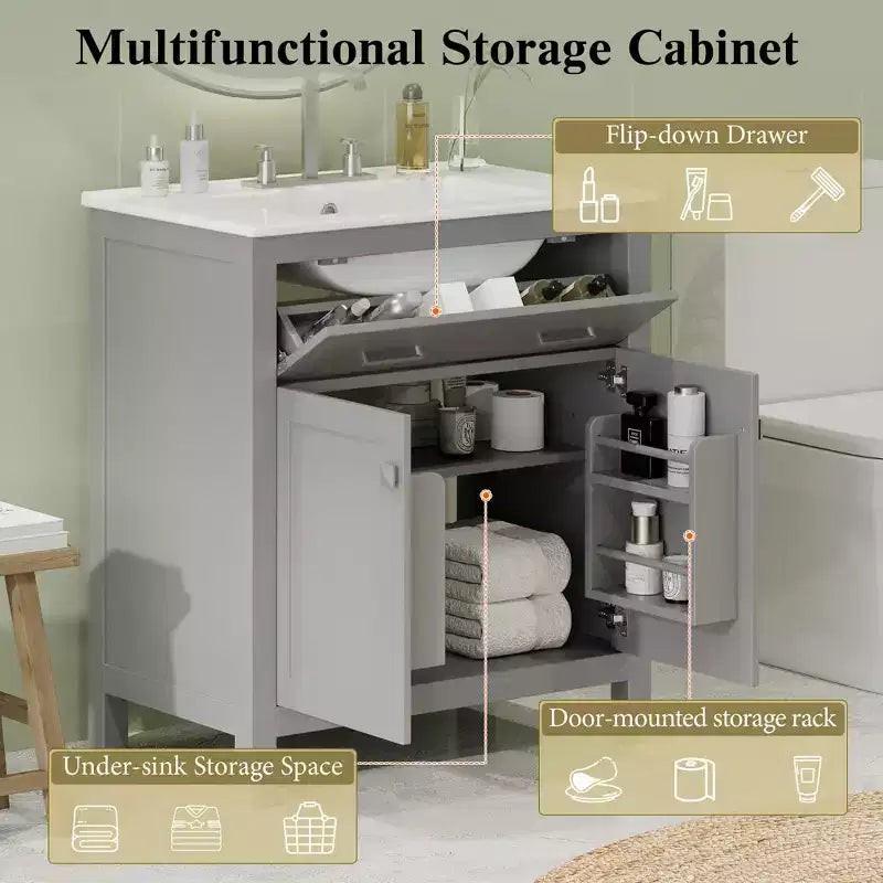 Meuble-lavabo de 60 po avec deux éviers, portes et tiroir à fermeture douce