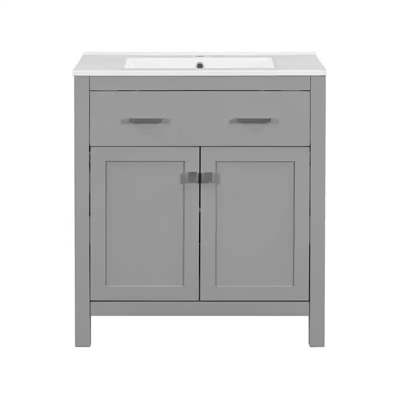 Meuble-lavabo de 60 po avec deux éviers, portes et tiroir à fermeture douce