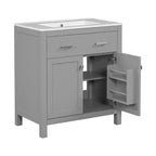 Meuble-lavabo de 60 po avec deux éviers, portes et tiroir à fermeture douce