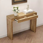 Console élégante avec placage texture grain de bois et 2 tiroirs, table de canapé style ferme pour salon et couloir