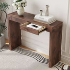 Console élégante avec placage texture grain de bois et 2 tiroirs, table de canapé style ferme pour salon et couloir