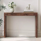 Console élégante avec placage texture grain de bois et 2 tiroirs, table de canapé style ferme pour salon et couloir