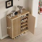 Meuble à chaussures de 80 cm avec porte cannelée, rangement 5 niveaux avec 4 étagères réglables, banc à chaussures rustique pour entrée et couloir