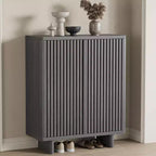 31.6 Inch Shoe Cabinet with Fluted Door, 5-Tier Storage with 4 Adjustable Shelves, Rustic Entryway Shoe Bench for Hallway & Foyer