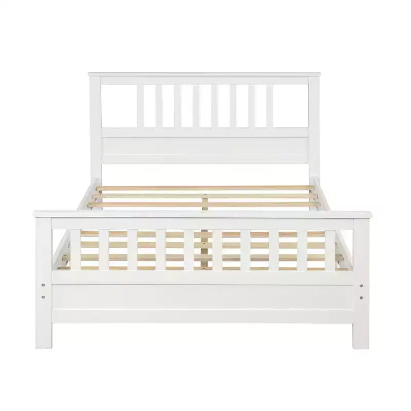 Lit plateforme en bois avec tête de lit et pied de lit, blanc