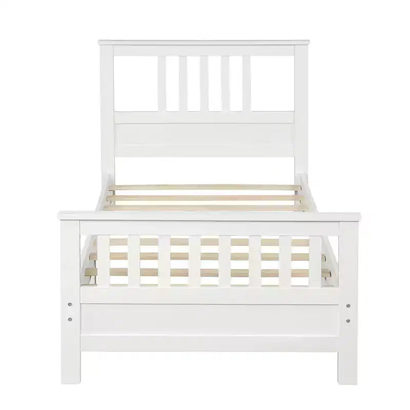 Lit plateforme en bois avec tête de lit et pied de lit, blanc
