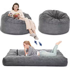 Adult Convertible Bean Bag Chair with Washable Corduroy Cover, Oversized Bean Bag Bed
