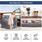 Pouf convertible adulte avec housse en velours côtelé lavable, lit de pouf surdimensionné