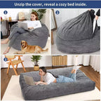 Pouf convertible adulte avec housse en velours côtelé lavable, lit de pouf surdimensionné