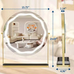 Miroir de maquillage grossissant avec éclairage réglable, rotation à 360°, base et plateau en métal, commandes tactiles