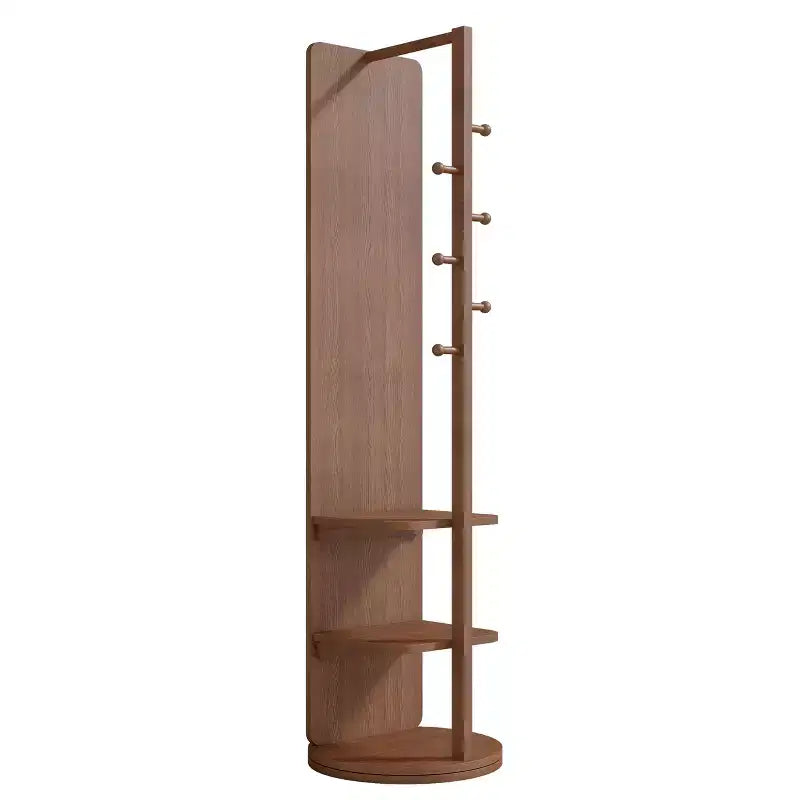 Miroir sur pied rotatif pleine longueur moderne avec porte-manteau à crochets fonctionnel, pour chambre à coucher, dressing, noyer