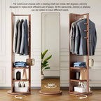 Miroir sur pied rotatif pleine longueur moderne avec porte-manteau à crochets fonctionnel, pour chambre à coucher, dressing, noyer