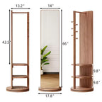 Miroir sur pied rotatif pleine longueur moderne avec porte-manteau à crochets fonctionnel, pour chambre à coucher, dressing, noyer