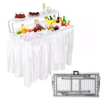 Outdoor Ice Cooler Folding Table with Extra Storage Shelf, Ice Tables for Parties with Drain & Matching Skirt, Cooler Server for Camping, Picnic